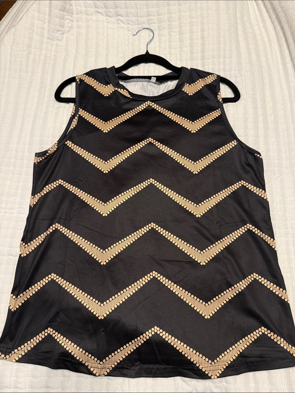 Sleeveless Black Tank with Gold/tan Chevron Trim